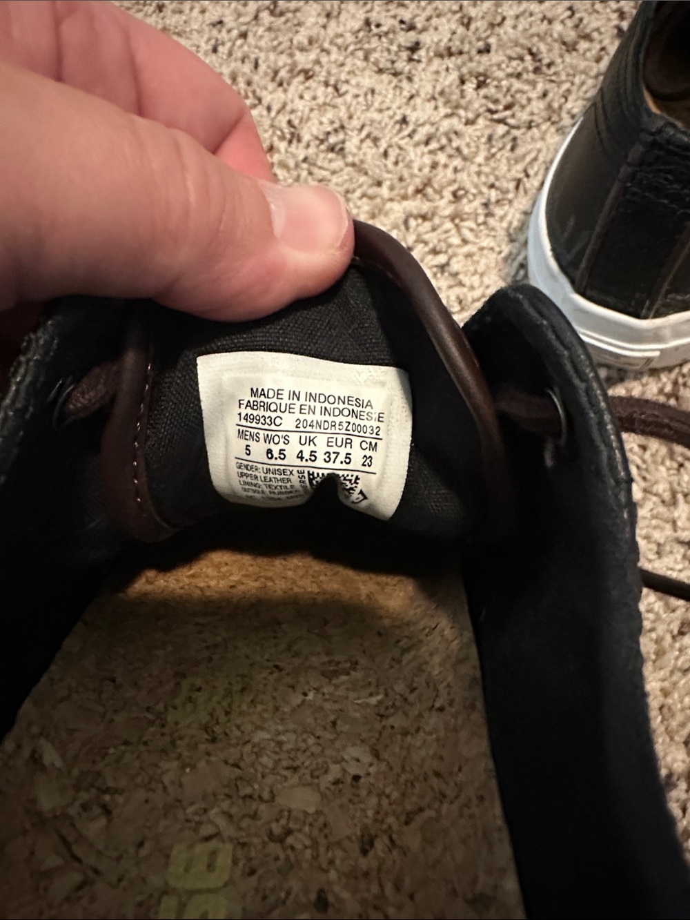 Converse Womens 6.5 Black Leather Low-Top Sneakers with White Toe Cap - Picture 5 of 8
